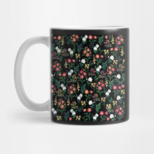 Pretty Watercolor Floral Botanical Black Pattern Mug